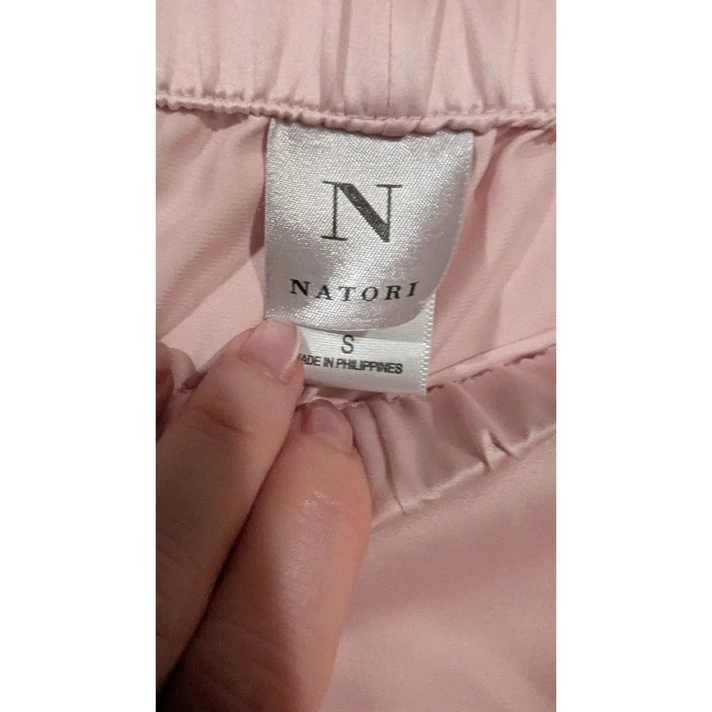 Natori Satin Lounge Pants Small Pink Elastic Drawstring Pajama Sleepwear Luxury